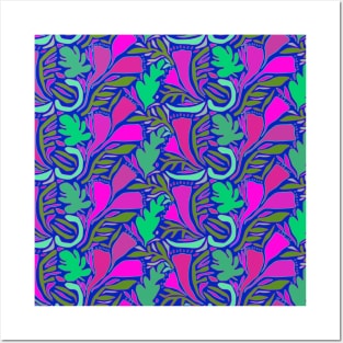 Crazy Mixed Up Flowers - Pink Green Navy Posters and Art